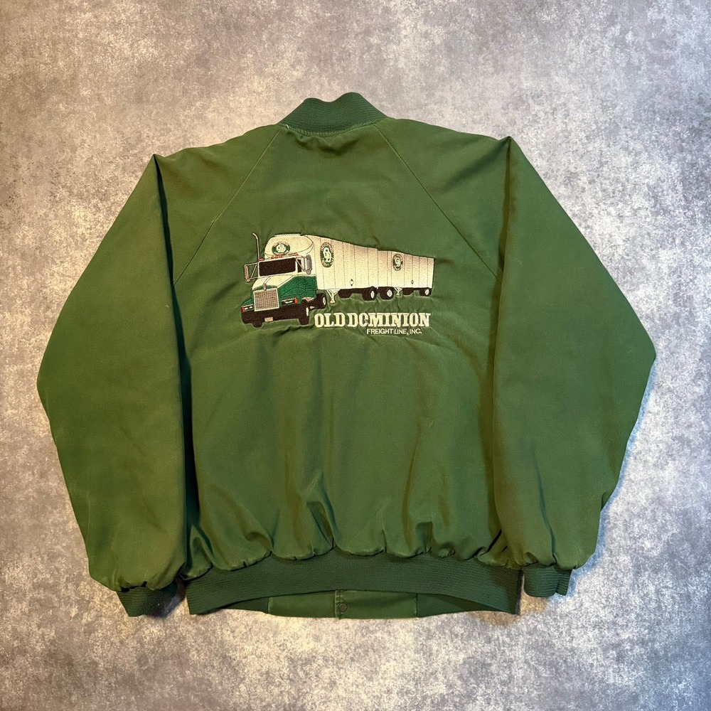 Vintage Old Dominion Freight Line Trucker Bomber Jacket Green XL